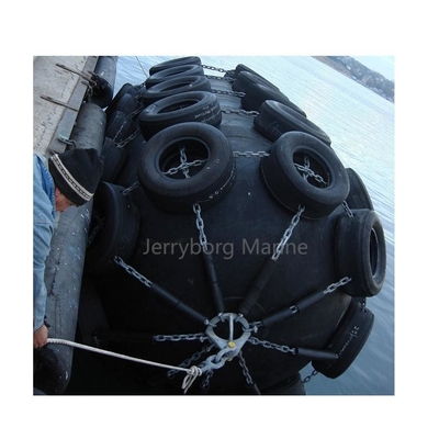 Fender de caucho marino de tipo Yokohama con red de cadenas de neumáticos